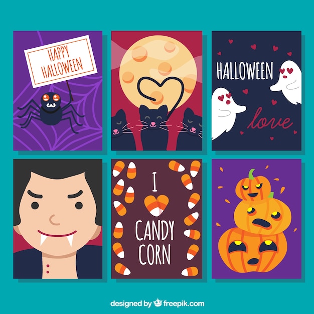 Free vector lovely pack of halloween cards