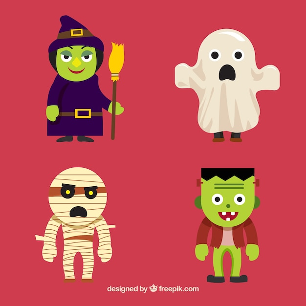 Free vector lovely pack of halloween costumes