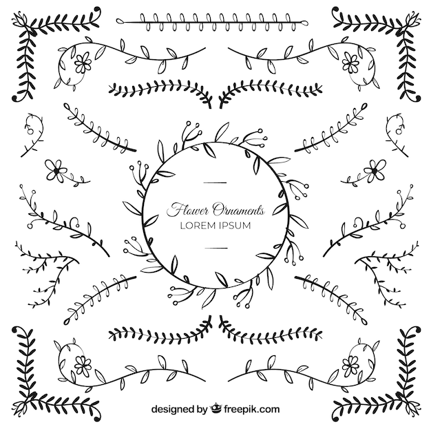 Free vector lovely pack of hand drawn floral elements