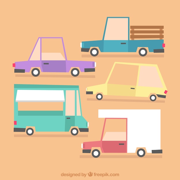 Free vector lovely pack of trucks and cars