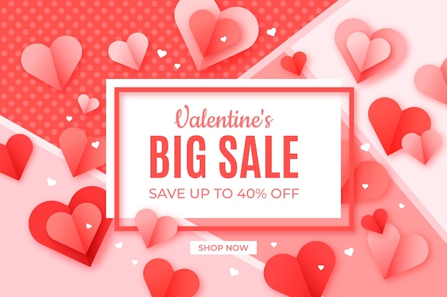 Free vector lovely paper style valentine's day sale background