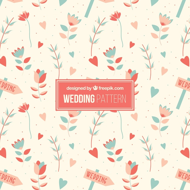 Free Vector lovely pattern with hand drawn flowers and hearts