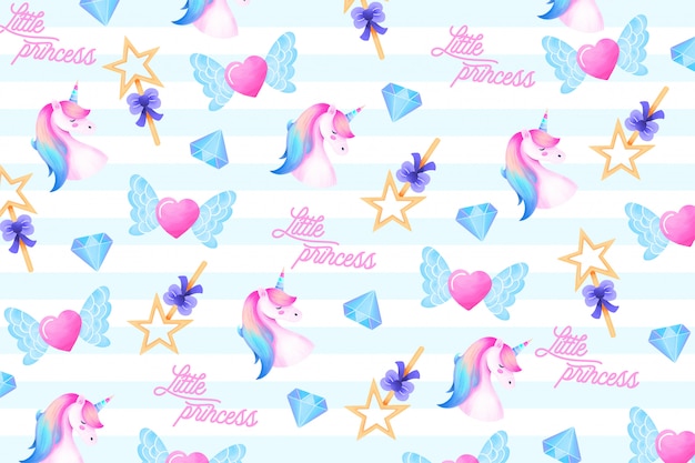 Free vector lovely pattern with magical elements for a little princess