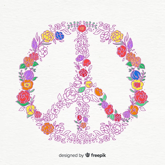 Free vector lovely peace symbol with floral style