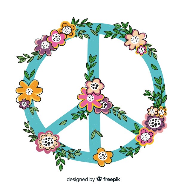 Free vector lovely peace symbol with floral style