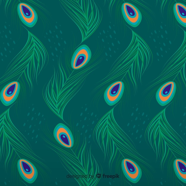 Free vector lovely peacock feather pattern with flat design