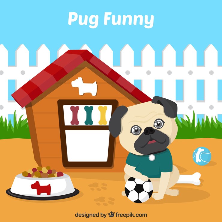 Free Vector lovely pug with its house