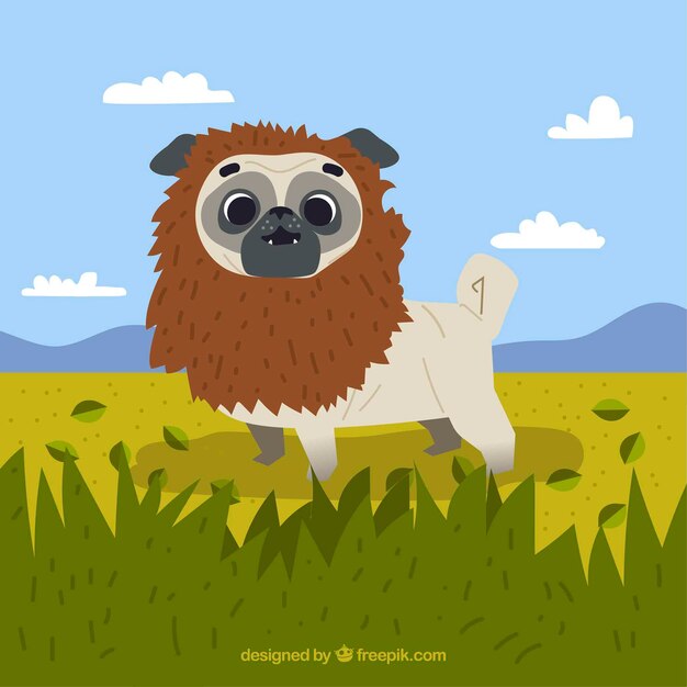 Lovely pug with lion costume