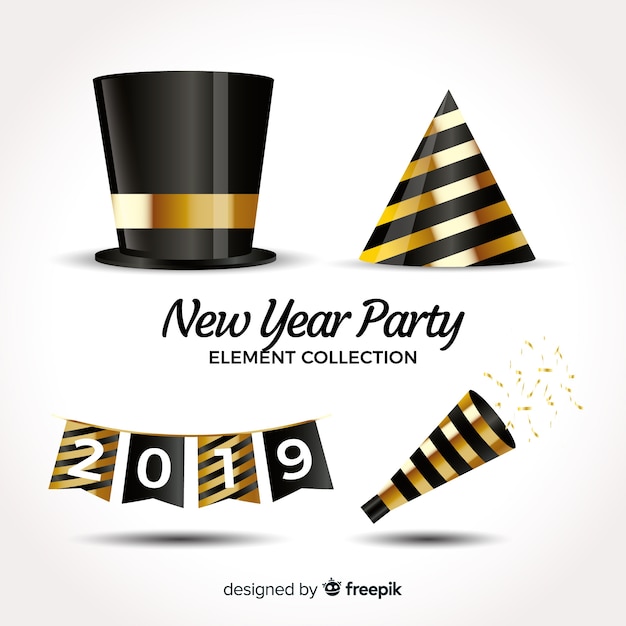 Free vector lovely realistic new year party element collection