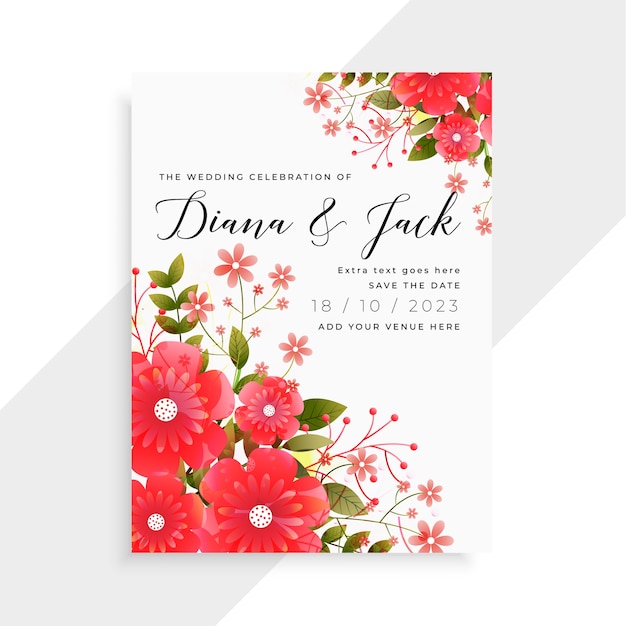 사랑스러운 붉은 꽃 웨딩 카드 템플릿 디자인