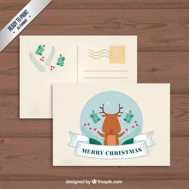 Free vector lovely reindeer christmas postcard