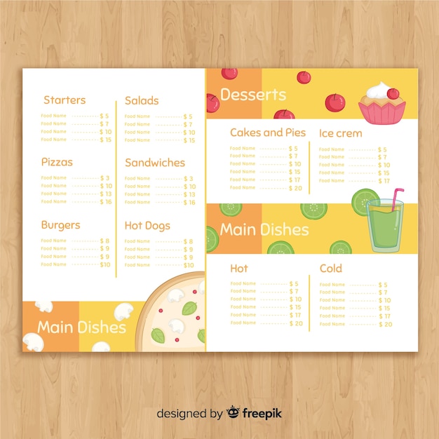 Free vector lovely restaurant menu template