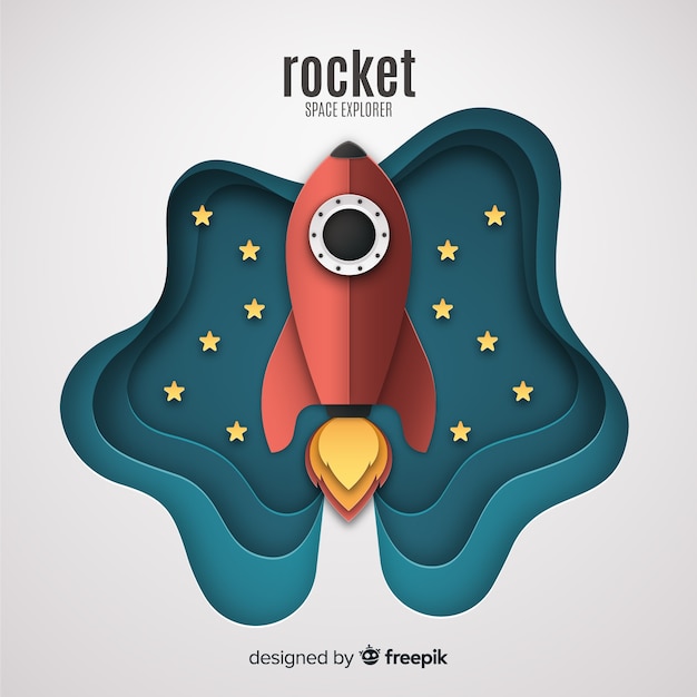 Free vector lovely rocket with paper art style