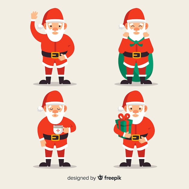 Vettore gratuito bella collezione di personaggi di babbo natale con design piatto