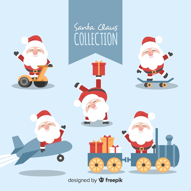 Bella collezione di personaggi di babbo natale con design piatto