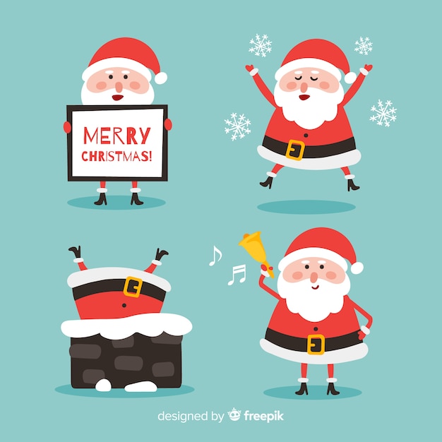 Free vector lovely santa claus character collection with flat design