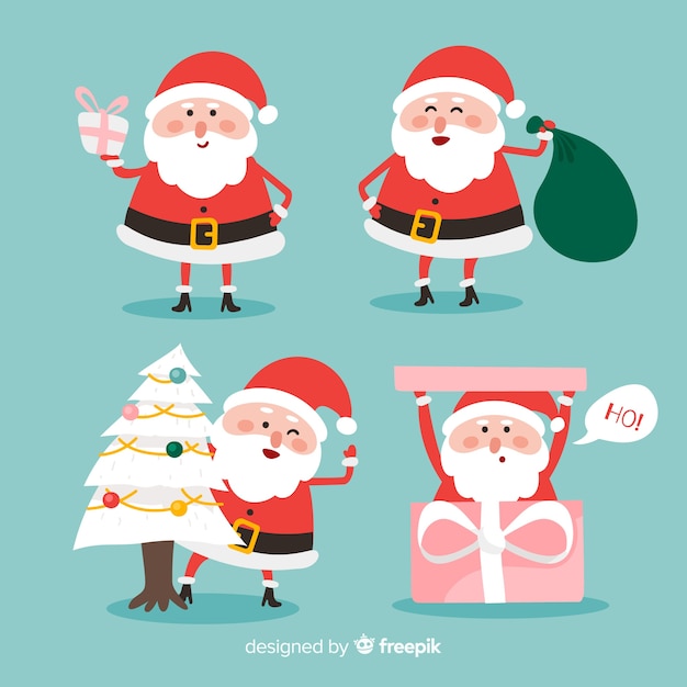 Прекрасная коллекция персонажей Санта-Клауса с плоским дизайном