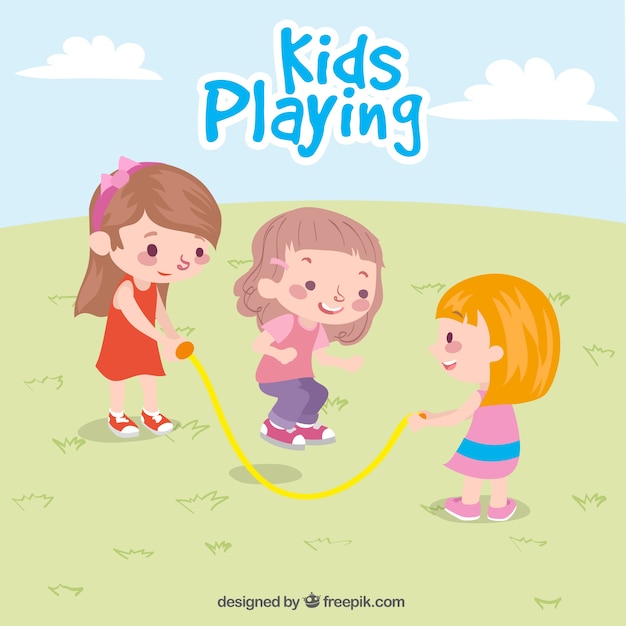 Free vector lovely scene of three girls playing