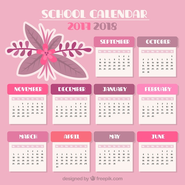 Бесплатное векторное изображение Прекрасный школьный календарь с цветком