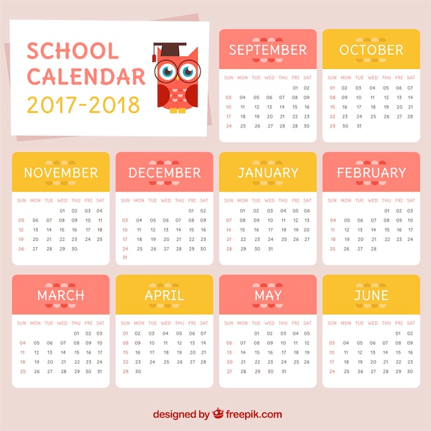 Lovely school calendar with owl