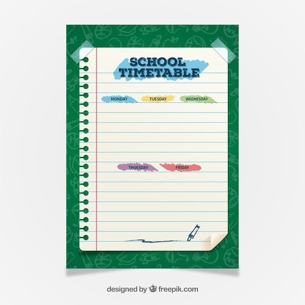 Lovely school timetable with flat design