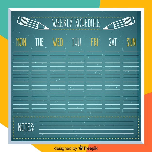 Free vector lovely school weekly schedule template