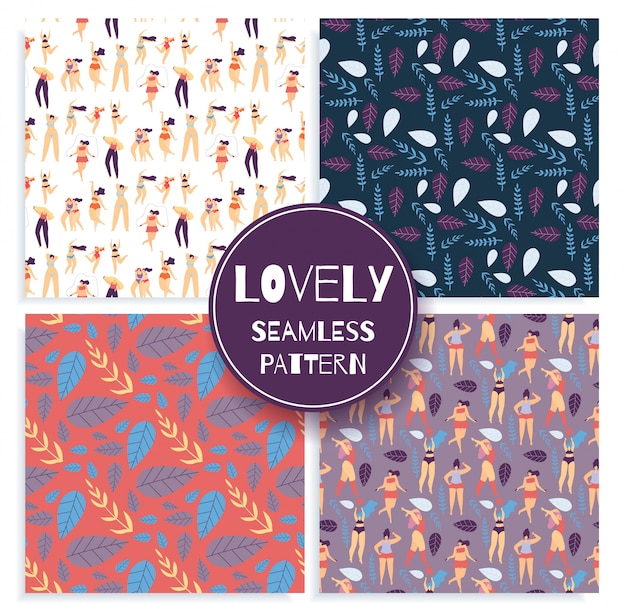 Free vector lovely seamless pattern set creative inscription