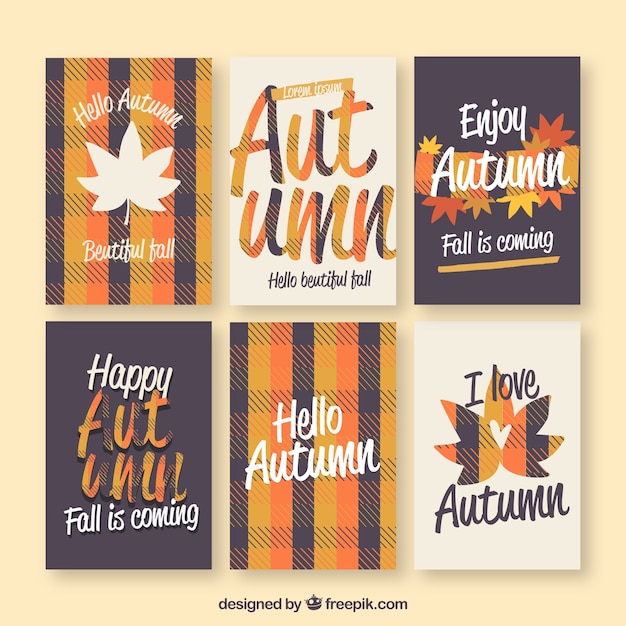 Lovely set of autumn cards with flat design