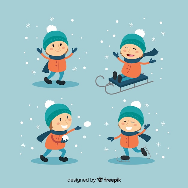 Lovely set of children with winter clothes