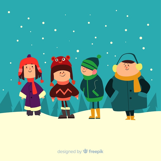 Free vector lovely set of children with winter clothes