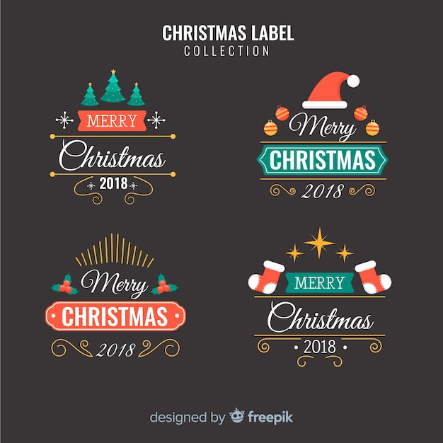 Vettore gratuito bella serie di etichette natalizie con design piatto
