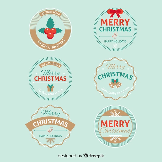 Free vector lovely set of christmas labels with flat design