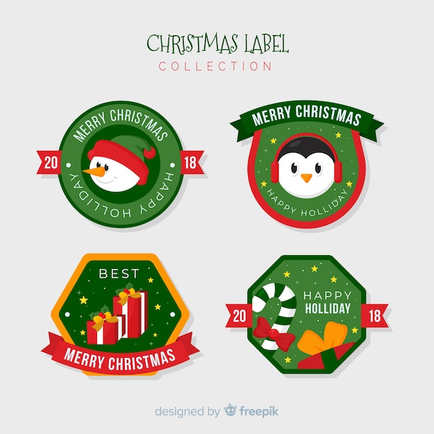 Lovely set of christmas labels with flat design