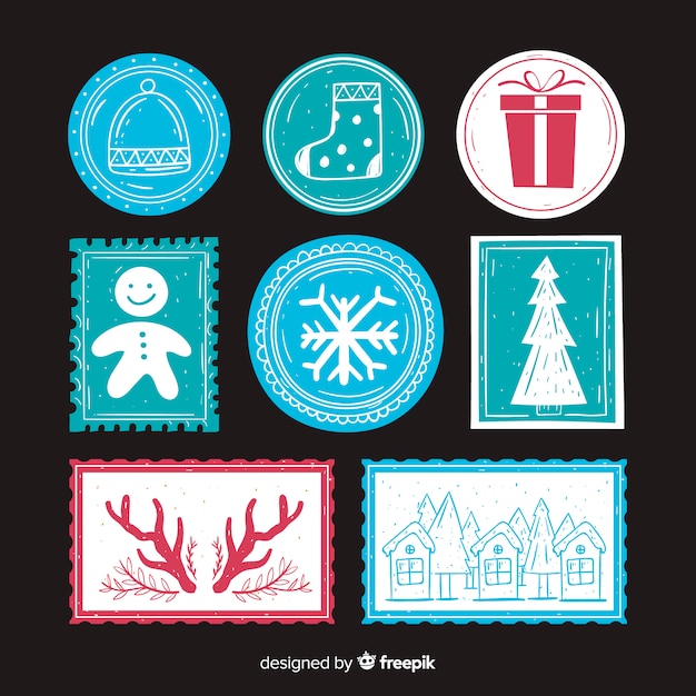 Free vector lovely set of christmas stamps