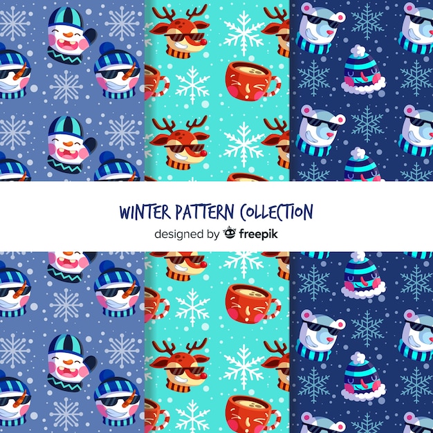 Free vector lovely set of colorful winter patterns