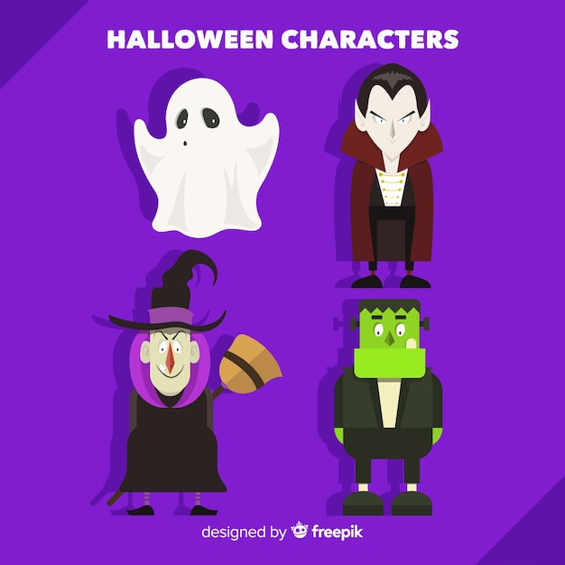 Lovely set of halloween characters with flat design