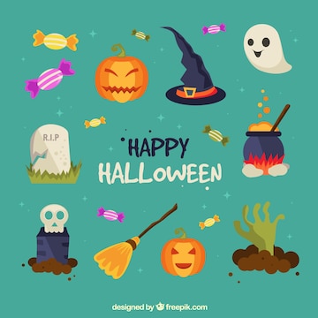 Free Vector | Lovely set of halloween elements