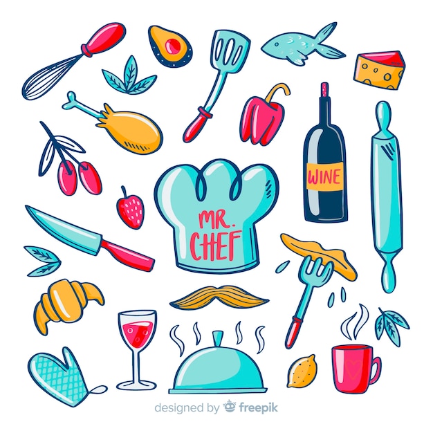 Free vector lovely set of hand drawn chef elements