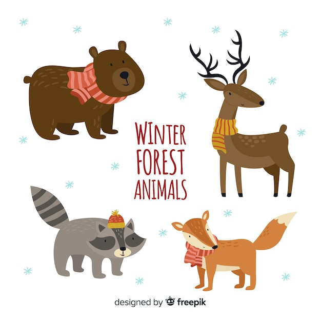 Lovely set of hand drawn winter animals