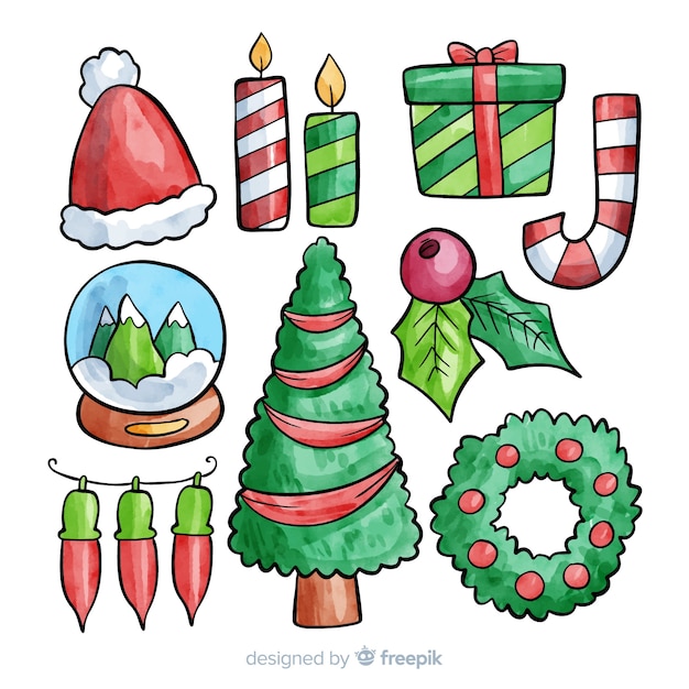 Lovely set of watercolor christmas elements