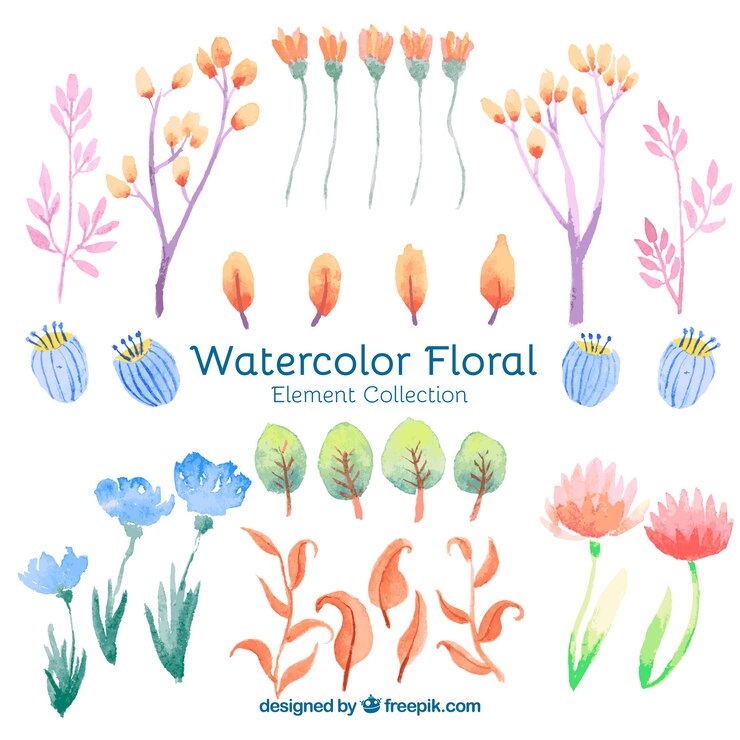 無料Vector 水彩の花の要素の素敵なセット
