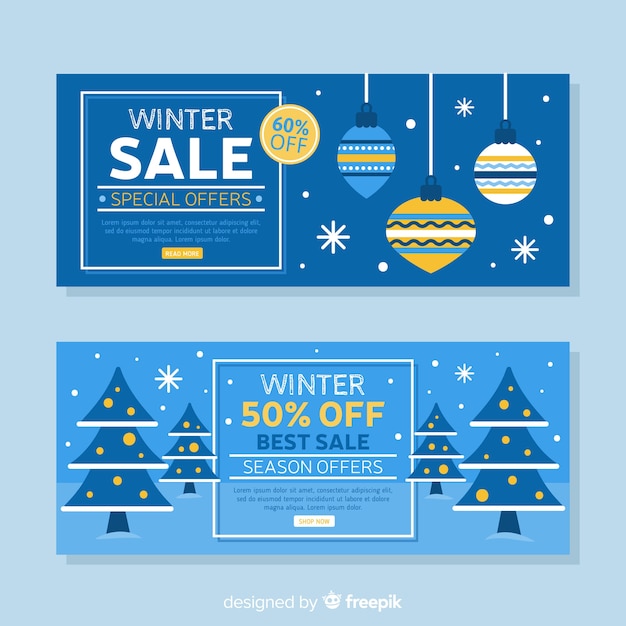 Free vector lovely set of winter sale banners