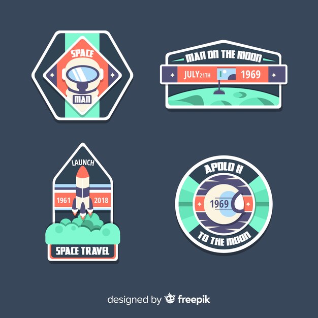 Lovely space badge collection with flat design