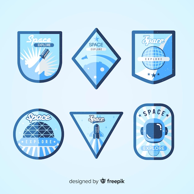 Bella collezione di badge spaziali con design piatto