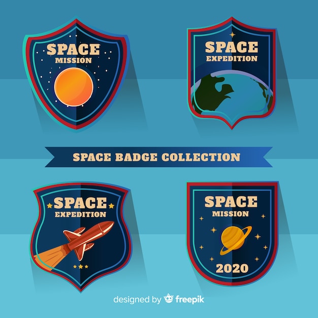 Lovely space badges with flat design