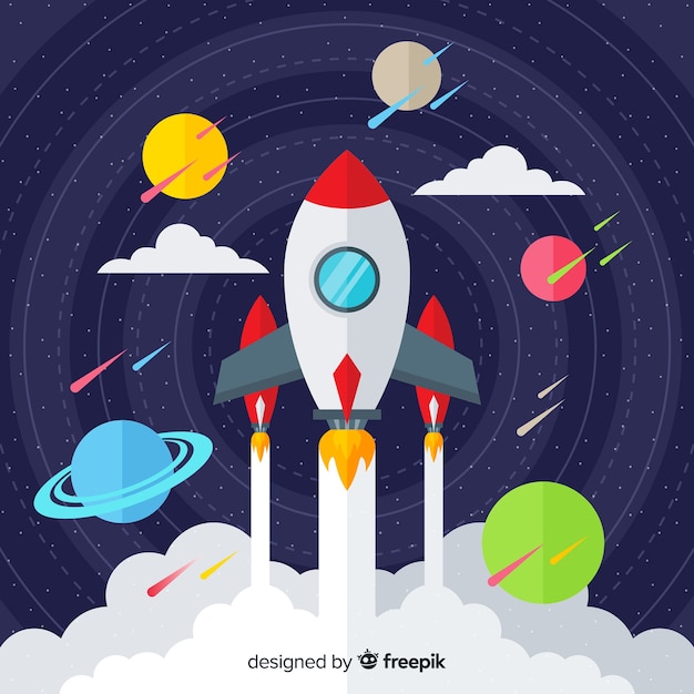 Vettore gratuito lovely space rocket con design piatto