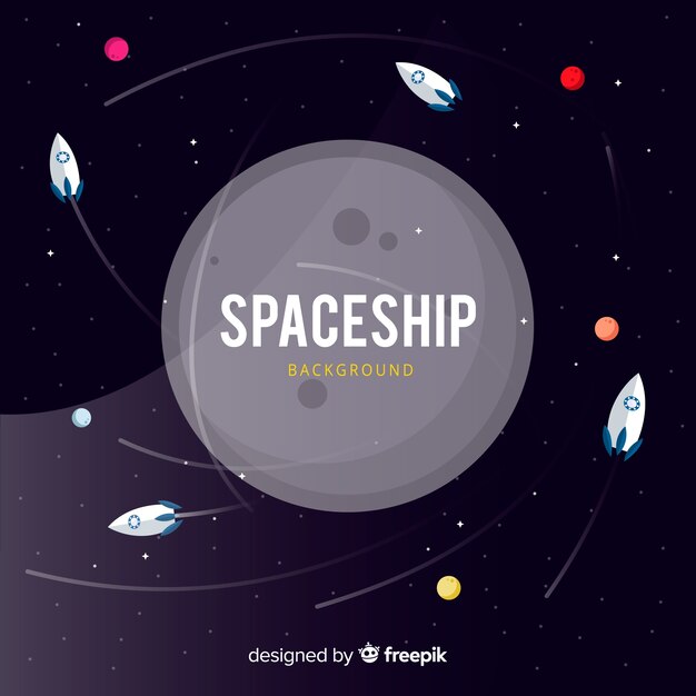 Lovely spaceship background with flat design