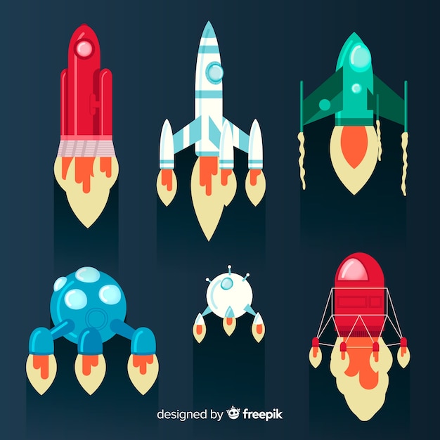 Free vector lovely spaceship collection with flat design