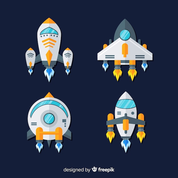 Free vector lovely spaceship collection with flat design