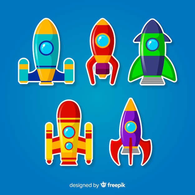 Free vector lovely spaceship collection with flat design